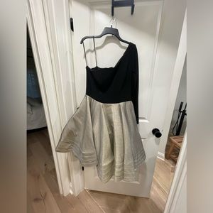 Black and gold Mac Duggal, one shoulder dress, size 12